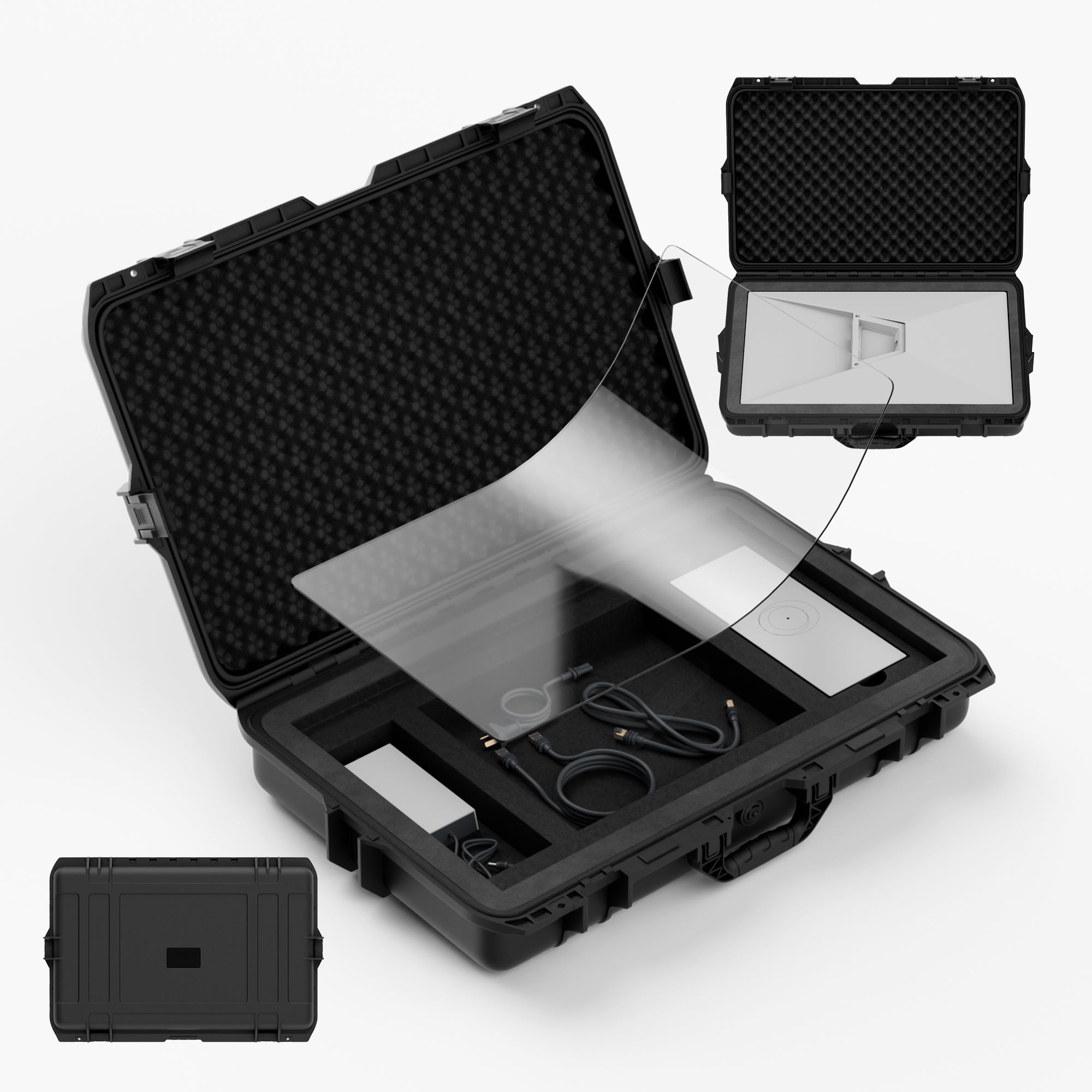 Close-Up of Custom High-Density EVA Foam Interior for Starlink Gen 3 Case, Dedicated Slots for Dish, Router, Cables, and Accessories.